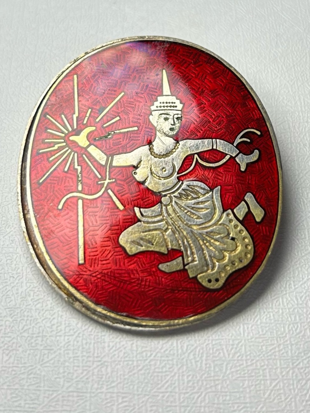 Stunning Vintage Siam Red Enamel Dancing Figure Goddess Brooch Pin